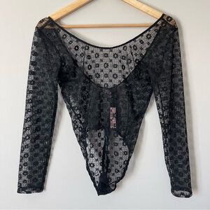 NWT Victoria's Secret XS/S Long Sleeve Black Floral Lace Bodysuit